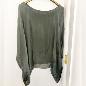 RAW MODA The SILK lagenlook Flowy lightweight blouse Sage Green SZ: Large